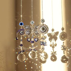 Suforue8 กระดิ่งลมฮวงจุ้ย คริสตัล ดวงตาปีศาจ EVIL EYE ขับไล่สิ่งชั่วร้าย เสริมฮวงจุ้ย โมบายแขวนในรถ ตกแต่ง