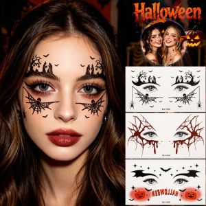 FANGAN Pumpkin Halloween Face Tattoo Sticker Waterproof Spider Web Body Art Scar Stickers Facial Wound Stickers Convenient Halloween Face Temporary Tattoo Halloween Party Gift