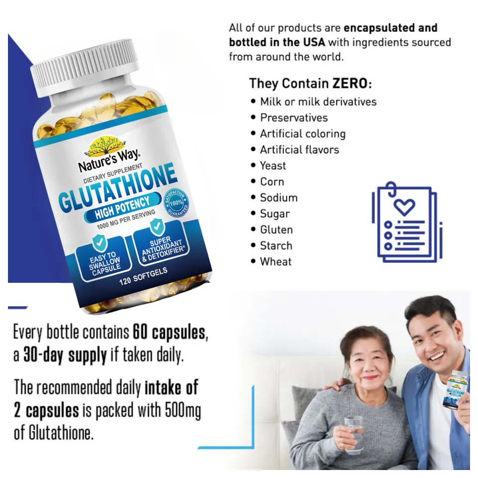 Nature's Way Glutathione Capsules 1000mg Powerful Whitening Reduce Dull  Skin Supplement Antioxidant Anti-Aging Detox Kapsul 120pcs Kapsul  Glutathione Mendukung Kesehatan Kulit dan Kuku