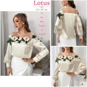 Lotus] Áo Kiểu Pháp Phong Cách Retro Đẹp Cổ Điển Mix Hiện Đại Thiết Kế Tay Áo Đèn Lồng Form Rộng Thêu Hoa Thủ Công Xinh Sang Dễ Phối Với Chân Váy Diện Đi Làm Hoặc Dự Tiệc/ Đi Chơi Đều Hợp