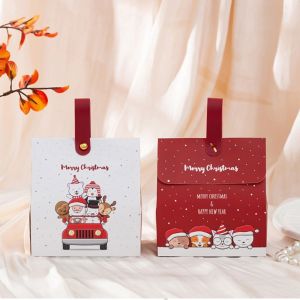 CHUN053634 5PCS Tay cầm bằng da Hộp quà Giáng sinh Gói quà Giấy Hộp Đóng Gói Giáng Sinh Trang trí Chủ đề Giáng sinh Hộp Kẹo Giáng Sinh Tặng quà