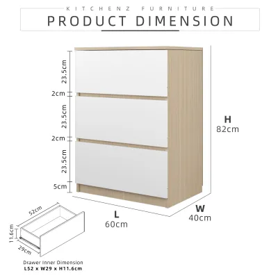 KitchenZ 3FT Chest Drawer with 3 Layers Drawer Storage-HMZ-FN-CD-7000/7010