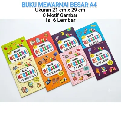 SATU PACK ( 8 MOTIF BUKU x 6 LEMBAR ) Buku Mewarnai Besar A4