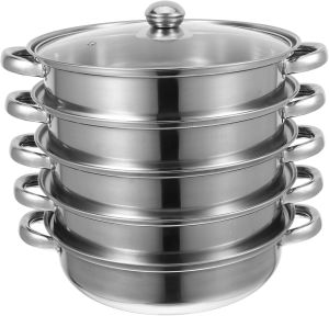 Mobestech Stainless Steel Steamer Pot Thick Deep Stockpot Silver Multifunctional Soup Cooker for Home Saving Cooking Tool