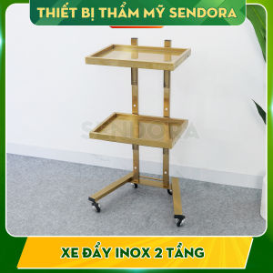 Xe Đẩy Tiêm Filler 2 Tầng Kệ Inox Mạ Vàng. Dùng Trong Phun Xăm Thẩm Mỹ Spa Tiêm Filler