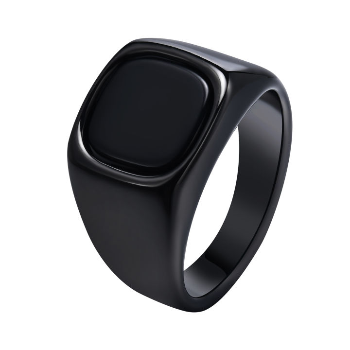Vnox Punk Black Stone Rings for Men, Anti Allergy Stainless Steel