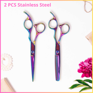 2 PCS Gunting sasak flat pangkas Rambut Salon super tajam Alat cukur  Stainless Steel BARBERSHOP