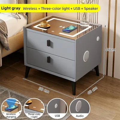 AIHUISEN Smart Bedside Table Simple Wireless Charging with Light Multifunctional Influencer Bedside Table Bedroom Storage Cabinet Househ
