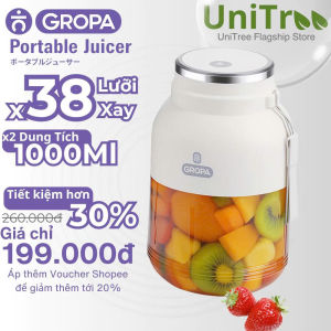 Máy Xay Sinh Tố Cầm Tay GROPA 38 Lưỡi 1000Ml Kèm Nắp Chống Tràn + Ống Hút Silicon