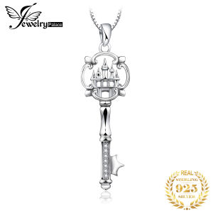 JewelryPalace 925 Sterling Silver Pendant Necklace for Woman No Chain Castle Key Crown Cubic Zirconia Simulated Diamond Pendant