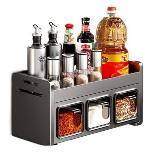 angy food storage dispensers Wall Mounted Seasoning Box Rack Multifunctional Waterproof Condiment Organizer Simple Moisture-proof Condiment Jar Storage Holder Household