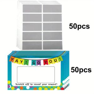 (Siêu vui) 50 chiếc (thẻ + Miếng dán cào) tự làm vé cào của riêng bạn thiệp Trắng bất ngờ sáng tạo thẻ cào