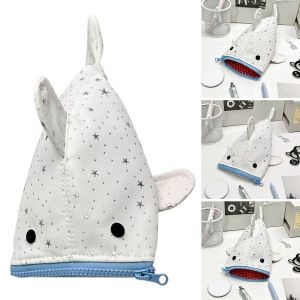 SJJL Shark Shaped Pencil Case Portable Large Capacity Pen Bag Cute Shining Star Print Pencil Pouch Gift