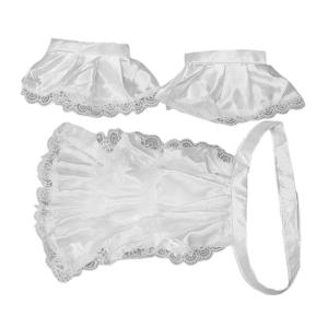 Colonial Jabot Set Lace Trim Ruffled Satin Necktie Collar with Wrist Cuffs Set Costume Accessory for Men Women Children