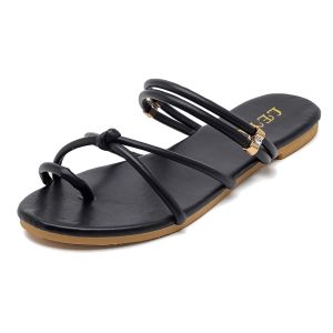 Leya New Roman ided Leather Open Toe Flat Sandals For Women Casual Slip-On Sandals