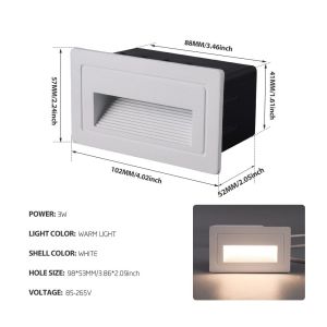 LED AC 220V Warm Tone Embedded Step-Type Indoor/Outdoor Floor Lamp Warm Tone Color 3W Bulb Stair Lamp/Floor Lamp