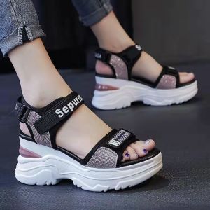 [Free Shipping] WomenS Sports Sandals Wedge Heel New Summer Beach Sandals Soft Sole Versatile For Students With Velcro Straps Casual Style