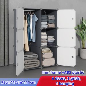 Storage Cabinet Black/White Door Cabinet Hanging Clothes Organiser Almari DIY Wardrobe Plastic Bedroom Wardrobe/ 卧室衣柜
