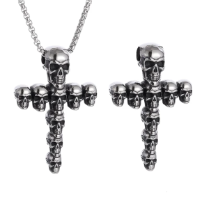 Hộp sọ độc đáo với thánh giá Mặt Dây Chuyền Phong Cách Gothic sắc nét chuỗi dây có thể điều chỉnh hộp sọ retro và thánh giá vòng cổ