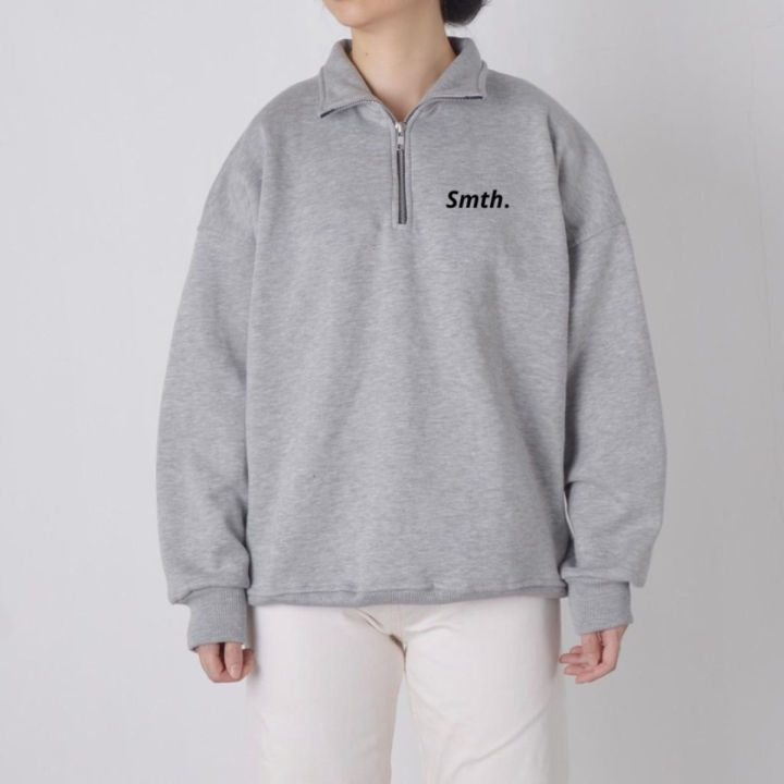 Crewneck Sweater Zipper Smth Colour Grey Size M-XL Sweatshirt