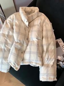 แจ็คเก็ตผ้าฝ้ายหนาคอปกลายตารางเกาหลีสำหรับผู้หญิงฤดูใบไม้ร่วงและฤดูหนาวใหม่ที่ให้ความอบอุ่นและสบาย