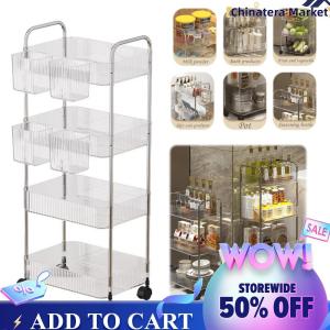 【Chinatera】Modern 4 Shelf Mobile Storage Cart with Durable Frame for Living Room and Bathroom Storage