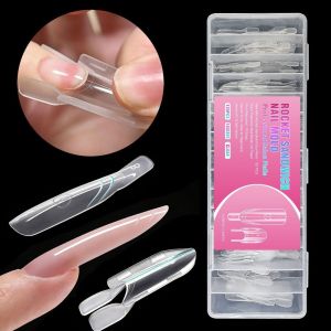BHYJGD 120pcs Full Cover Sandwich Dual Nail Form Rocket Shape Clear Nail Art Extension 2026 DIY Nail Art Manicure Tools for Nail Extension