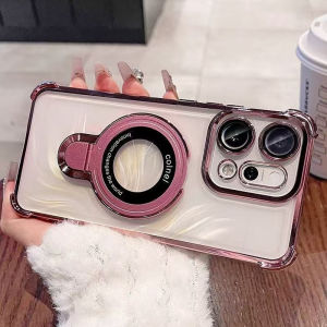Ốp Cho Xiaomi Redmi A5 A3 A7 Pro POCO C85 C75 C71 F6 X6 M6 F7 Pro Ốp Đứng Chống Sốc Trong Suốt Mạ Giá Đỡ Từ Tính