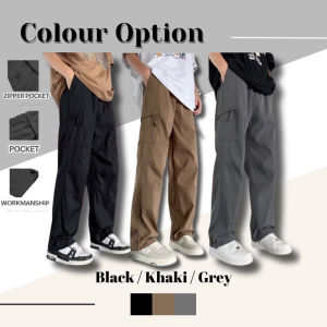 Mens Edgy Streetwear Cargo Pants Versatile Casual Wear with Bold Zipper Accents
