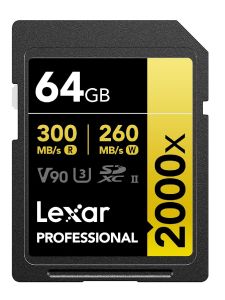 Lexar Professional SDXC 2000x UHS-II V90 ความจุ 64GB  128GB 256GB (Read 300MB/s  Write 260MB/s)