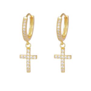 European and american hot S925 Silver cross studded with diamonds fashionable earrings for men and women trendy hip-hop ear accessories