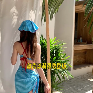 Phụ Nữ 4 Pcs Chia Đồ Bơi Với Bandanas Và Bìa up Phụ Nữ nâng Đồ Bơi Màu Xanh Plaids Bộ Đồ Tắm Cho beachwear