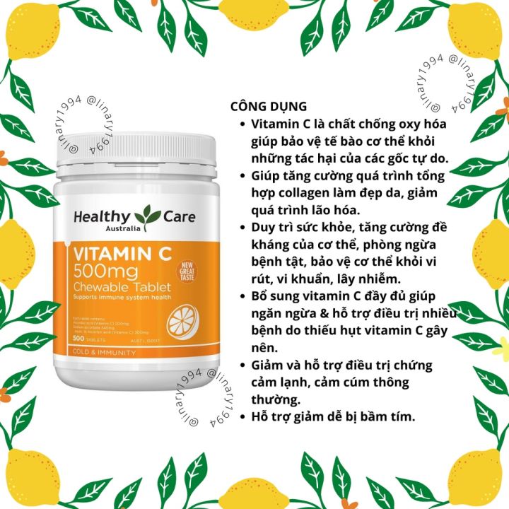 Kẹo Healthy Care Vitamin C 500mg 500 viên (Úc) - SẢN PHẨM CHẤT LƯỢNG ...