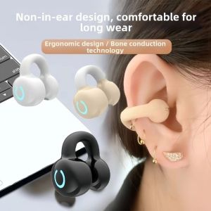 MUNCHX Single Ear General Bluetooth 5.3 Earphone Extra Long Calls Bone Conduction Ear Clip Headphones Waterproof Long Battery Life Headphones Wireless Earbud for Sports Business