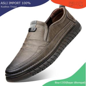 Prelesty Sepatu Loafer Pria Kulit  Fashion Casual Santai Lentur Pantofel Slip On Tanpa Tali Ringan Anti Slip Keren Kekinian 428