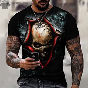 Summer Skull 3d Print T-Shirts For Men Streetwear Horror Mens Clothing Fashion Oversized T-Shir Short Sleeve Tee O-Neck Tops