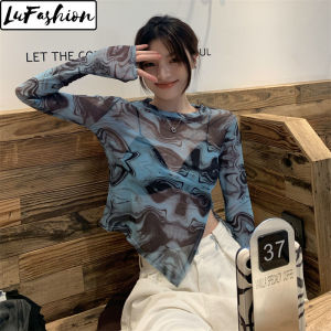 LuFashion Tops for Women Sunscreen Mesh Long Sleeve Tie Dye Casual T-Shirts