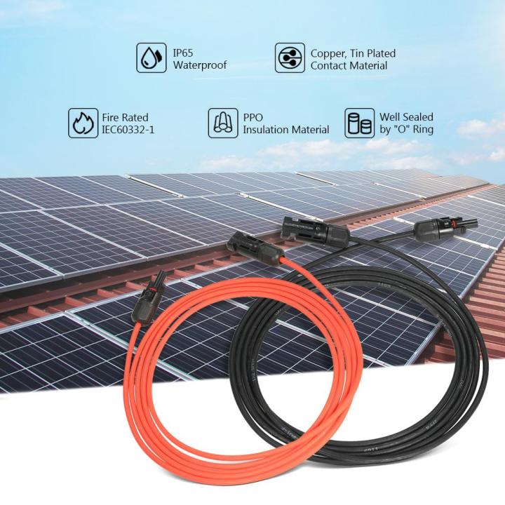 10 AWG Solar Panel Extension Cable, Black+Red, Flexible Silicone Wire With Connectors