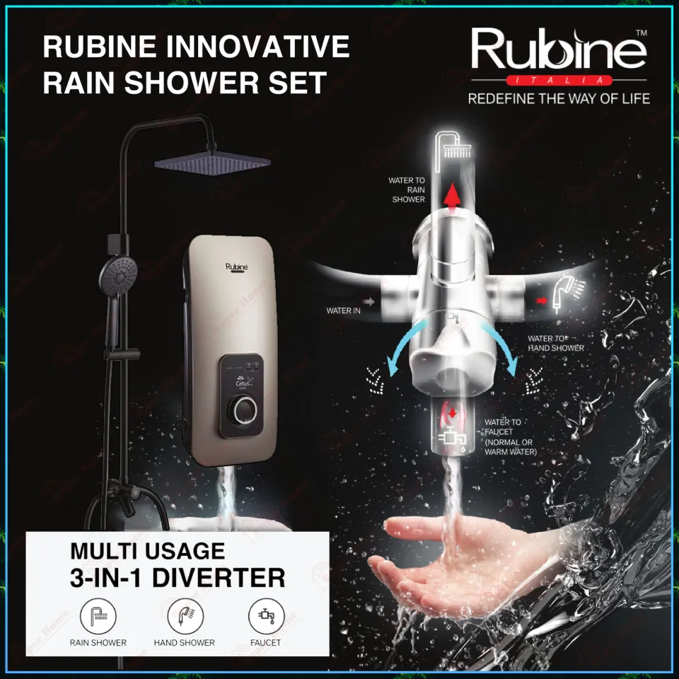 Rain Shower Rubine Italia Water Heater Rubine Water Heater DC Pump