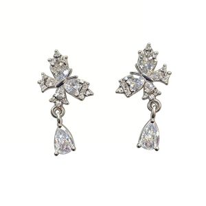 SIQIN Light Luxury Butterfly Droplet Earrings Crystal Temperament Ladies Ear Accessories Exquisite Sweet Zircon Ear Stud Wedding