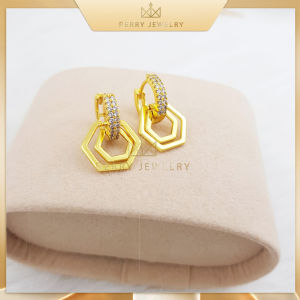 Bông Tai Nữ Titan Hình Lục Giác Đính Đá Trắng Khuyên Tai Gài Nữ Cao Cấp Titan Kiểu Dáng Thanh Lịch B30V14 | Berry Jewelry