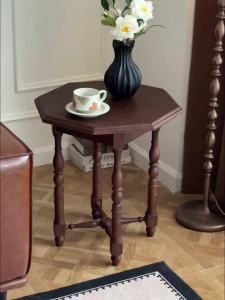 FFBH Solid Wood End Tables Retro Stable Octagonal End Tables Luxury Artistic Living Room Small Desk Classic Durable Home Furniture B8T9H
