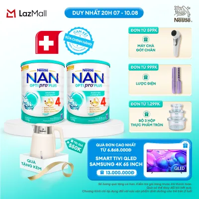 [CHỈ 20H 07-10.08 QT ĐƠN 599K/999K/1299K] [Tặng ấm Kalpen] Combo 2 lon Sữa bột Nestlé NAN OPTIPRO PLUS 4 1500g/lon với 5HMO Giúp tiêu hóa tốt