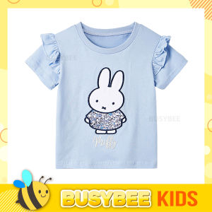 Kids Children Girl T-shirt for 1-10 years old Short sleeve with adorable bunny embroidered applique / Baju kanak-kanak budak perempuan umur 1-10 lengan pendek dengan tampalan dan sulaman arnab comel