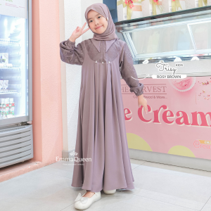 EmmaQueen - Dress Trisy Kids Gamis Anak Perempuan Simple Cantik Premium Shakila Kombin Brukat XS/XXL Resleting Depan Wudhu Friendly