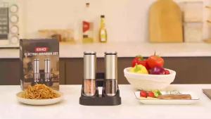 EIHO Electric Salt and Pepper Grinder Set USB Rechargeable Upgraded External Adjustable Coarseness Stainless Steel Automatic Salt and Pepper Shakers Mills with LED Light House Warming Cooking Gifts