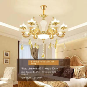 Luxurious golden living room lamp Nordic golden ceiling lamp decorative bedroom chandelier luxurious home decorations round LED crystal lamp cozy living room and bedroom villa lamp ceiling lamp(E14 Light bulb)