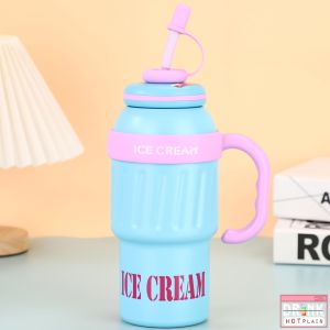 Mug Termos Tumbler Jumbo IceCream SUS 304 American Style Sedotan Stainless Tahan Panas&Dingin 1000ml