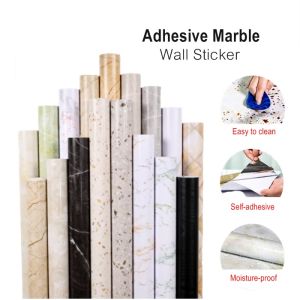 DISERVSTORE Wallpaper Sticker Marble Dining Table Corak Wall Paper Perabut Peti Ais Sejuk Marmar Black PVC White Meja Makan Dapur Marble Wallpaper Kitchen Cabinet Anti Oil Waterproof Kertas Pelekat Stiker Dinding Dapur Kalis Minyak Air Perabot Peralatan