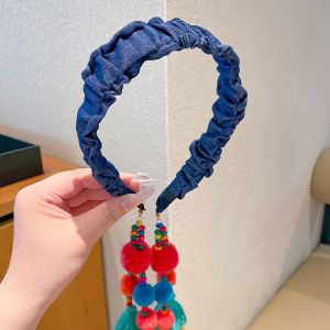 GFUTY ผ้า ที่คาดผมสไตล์ชาติพันธุ์ แปลกใหม่ ย้อนยุค ที่คาดผมโบฮีเมียน วินเทจ ของใช้ถ่ายภาพท่องเที่ยว ที่คาดผมแบบมีพู่ หญิงสาว/ผู้หญิง